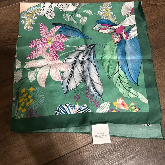 Yves Delorme Other - Yves Delorme Paris 100% Silk Scarf Green Botanical Tropical Floral Print Square